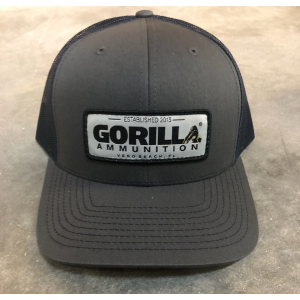 Gorilla Ammunition Woven Label Trucker Hat (Color: Gray, Navy Mesh)
